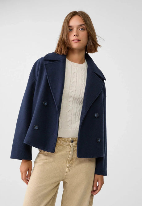Cropped Double Breasted Jacket  Wool Blend Oversized Design - Product detail 5
