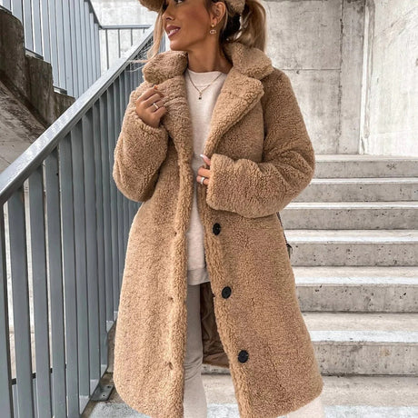 Oversized Teddy Coat  Luxe Faux Shearling with Notched Lapel - Detailed view