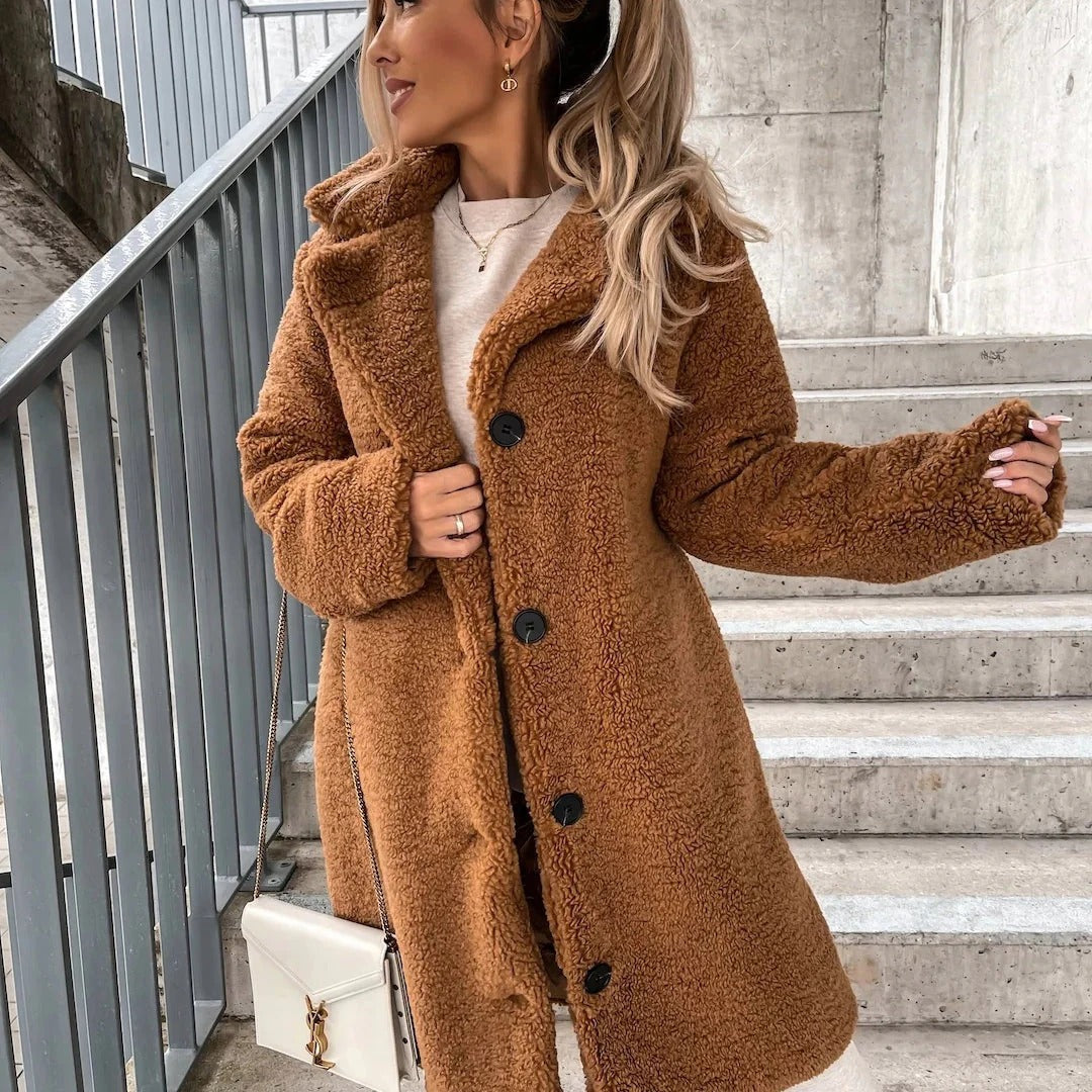 Oversized Teddy Coat  Luxe Faux Shearling with Notched Lapel - Product example