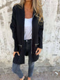 Womens Long Zip Jacket  Black Cotton Blend Casual Coat - Product showcase