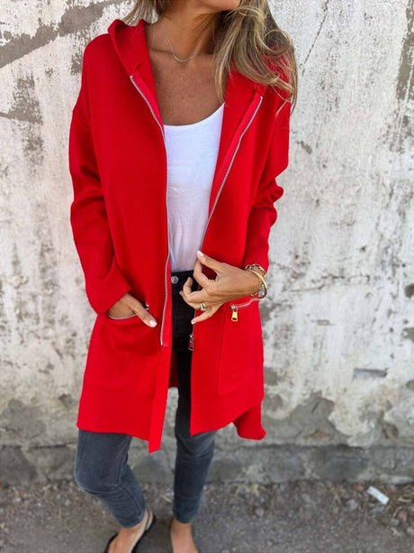 Womens Long Zip Jacket  Black Cotton Blend Casual Coat - Product detail 4