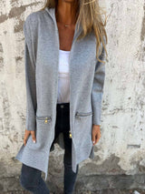 Womens Long Zip Jacket  Black Cotton Blend Casual Coat - Product detail 5