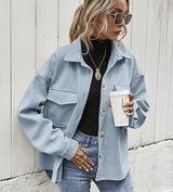 Wool Blend Shacket  Oversized Button Front Design - Detailed view