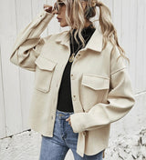 Wool Blend Shacket  Oversized Button Front Design - Product example