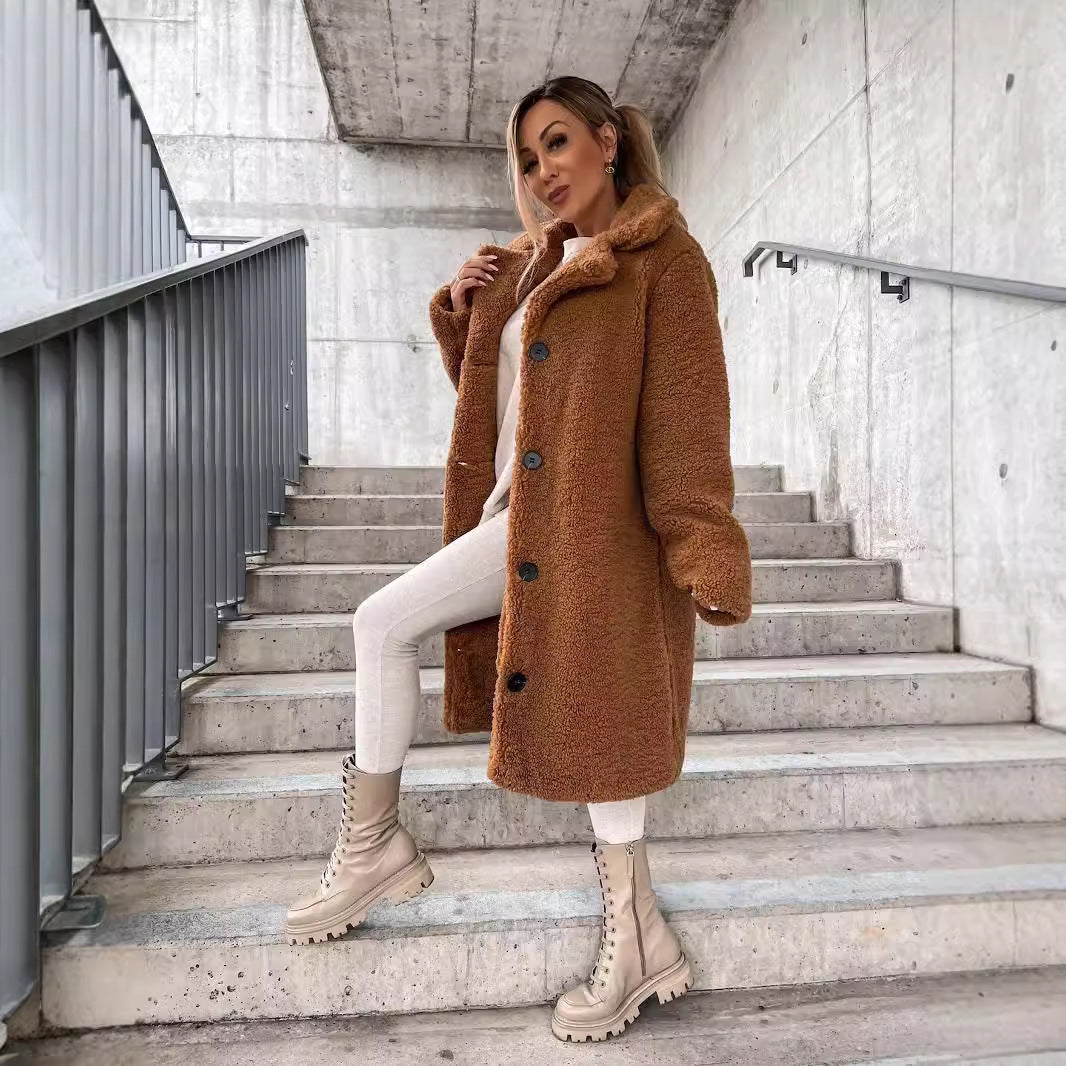 Wool Blend Long Coat  Oversized Lapel Design - Product example