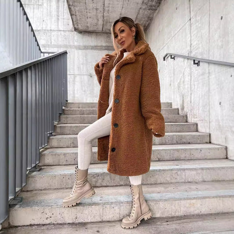 Wool Blend Long Coat  Oversized Lapel Design - Product example