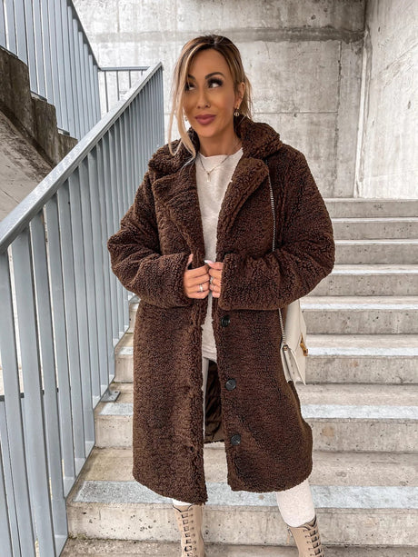 Wool Blend Long Coat  Oversized Lapel Design - Product detail 4