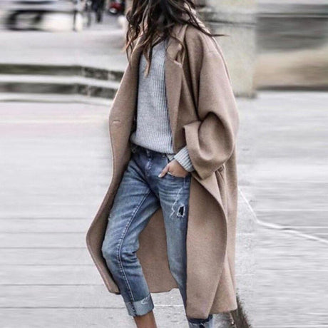 Oversized Wool Blend Coat  Relaxed Open Front Design - Product showcase