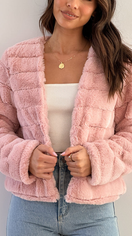 Quilted Faux Fur Crop Jacket  Open Front Winter White Design - Product detail 10