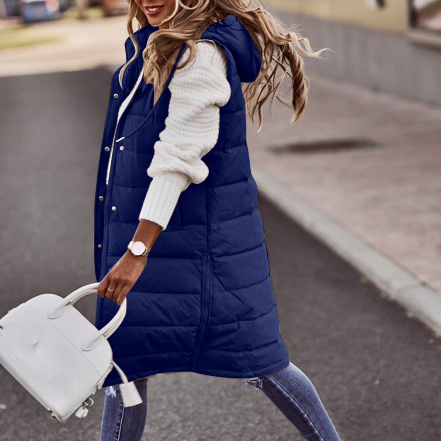 Winter Quilted Vest  Long Hooded Padded Design - Product showcase