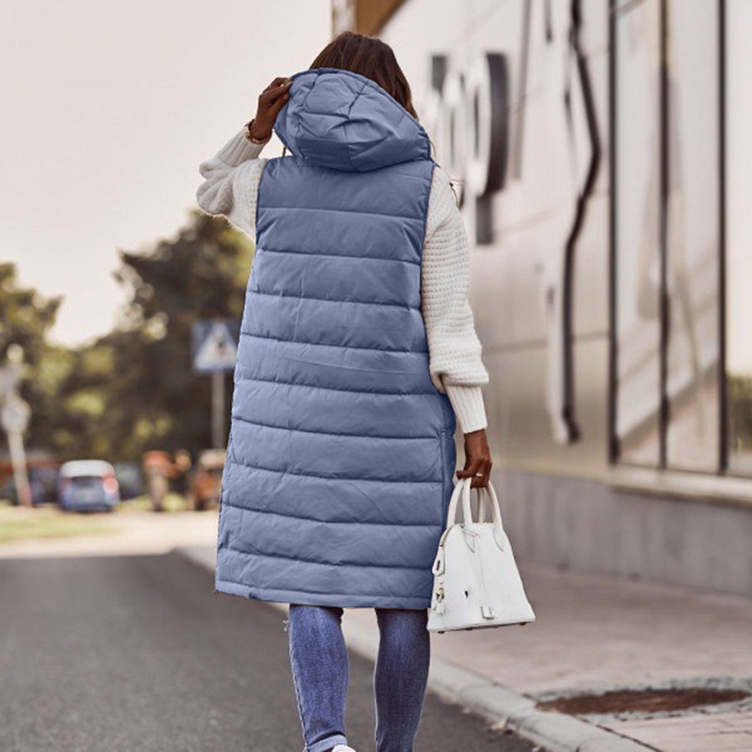 Winter Quilted Vest  Long Hooded Padded Design - Product example