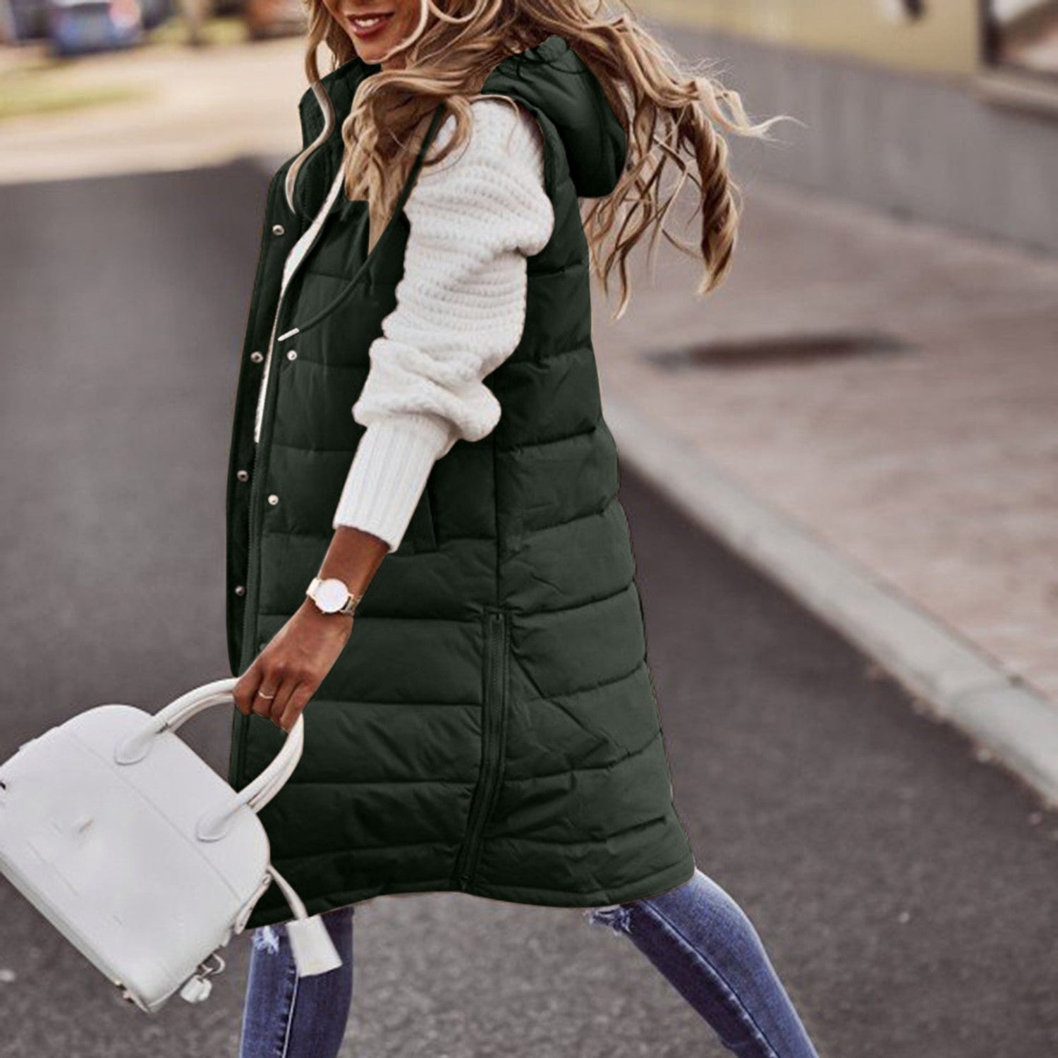 Winter Quilted Vest  Long Hooded Padded Design - Product detail 4