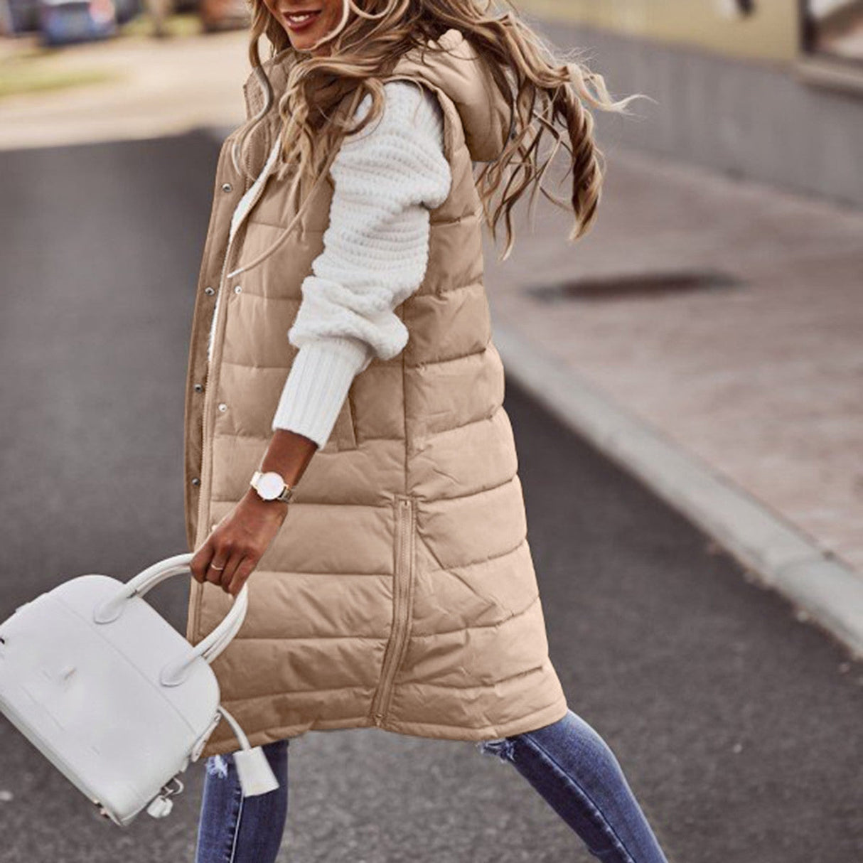 Winter Quilted Vest  Long Hooded Padded Design - Product detail 5