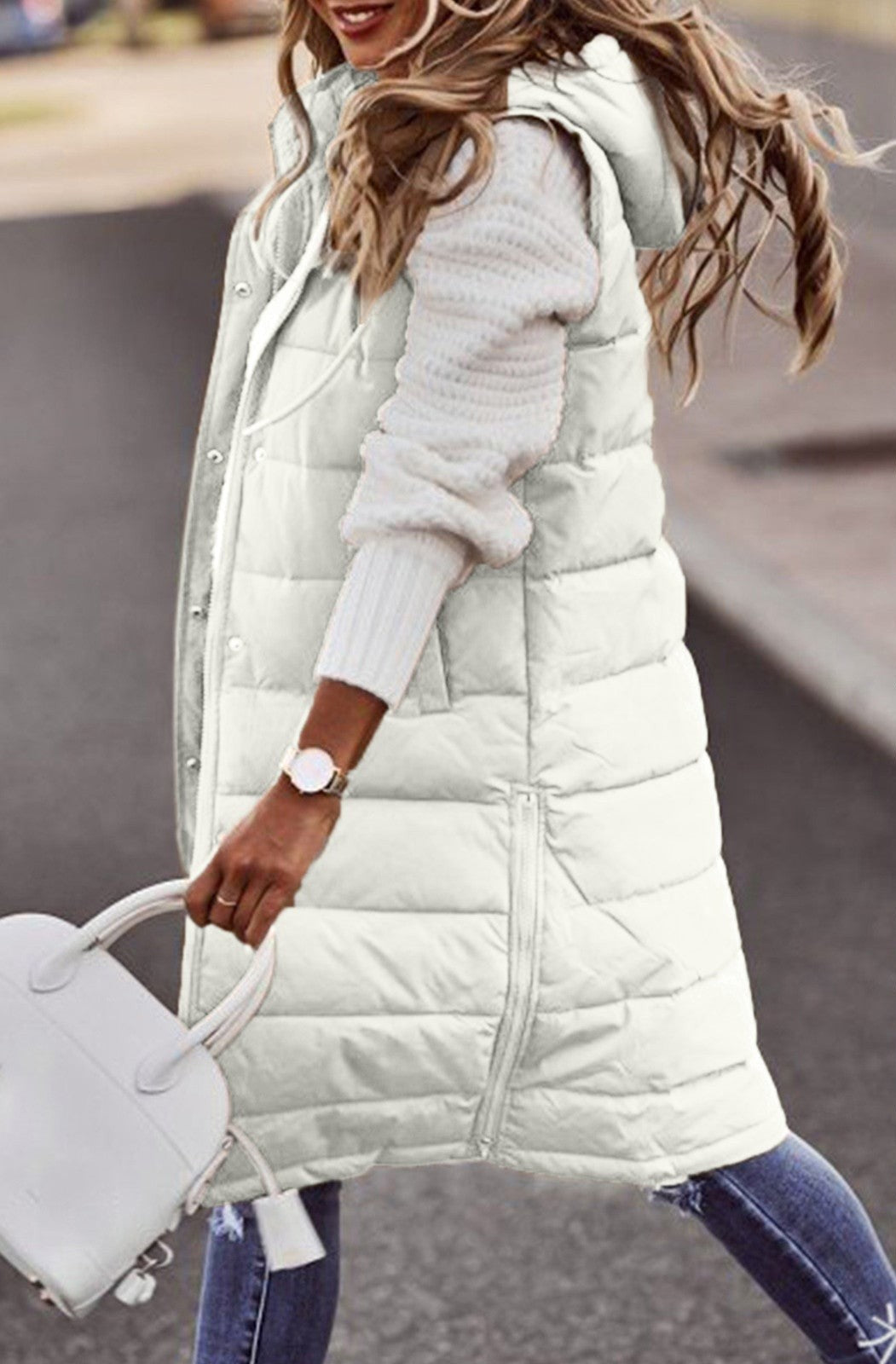 Winter Quilted Vest  Long Hooded Padded Design - Product detail 7