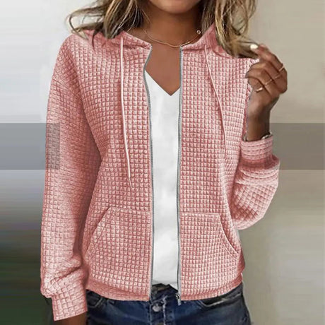Quilted Zip Jacket  Diamond Pattern Hooded Design - Detailed view