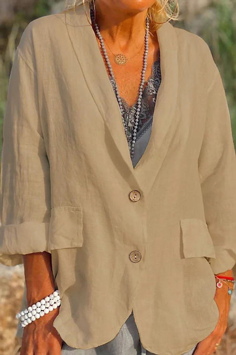 Linen Summer Blazer  Relaxed Fit V-Neck White - Product detail 5