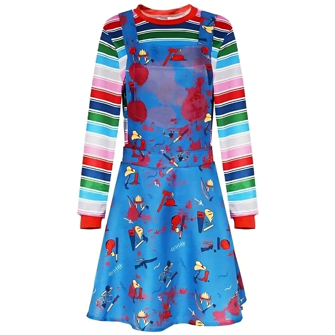 Womens Scary Halloween Costume Dress  Long Sleeve Mini Outfit - Product showcase