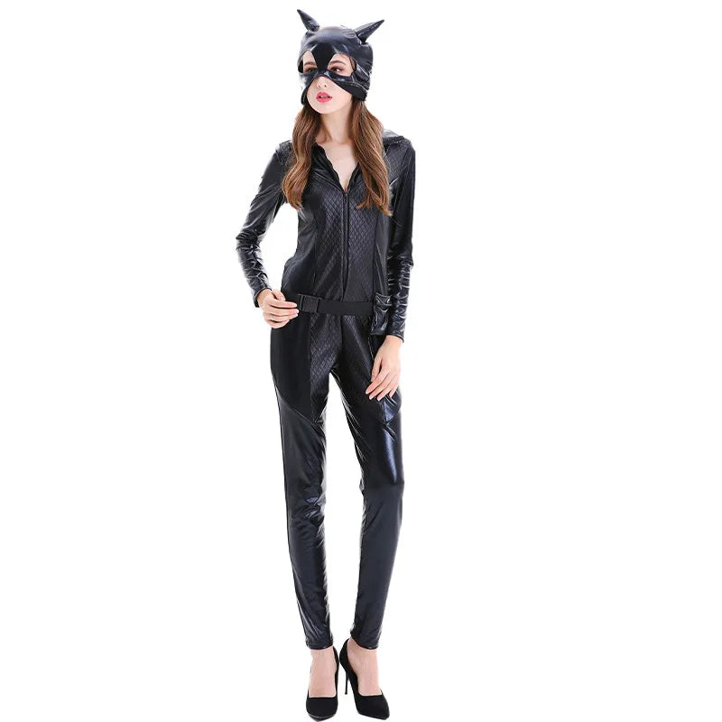 Womens Halloween Costume Catsuit  Shiny Long Sleeve One-Piece Outfit - Product example