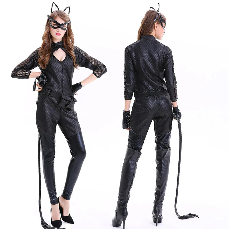 Womens Halloween Costume Catsuit  Shiny Long Sleeve One-Piece Outfit - Product detail 4