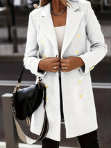 Double Breasted Wool Coat  Classic Mid-Length Design With Gold Buttons - Detailed view