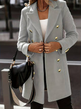 Double Breasted Wool Coat  Classic Mid-Length Design With Gold Buttons - Product example
