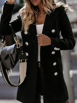 Double Breasted Wool Coat  Classic Mid-Length Design With Gold Buttons - Product detail 4