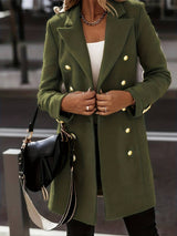 Double Breasted Wool Coat  Classic Mid-Length Design With Gold Buttons - Product detail 5