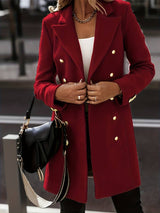 Double Breasted Wool Coat  Classic Mid-Length Design With Gold Buttons - Product detail 6