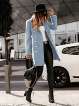 Double Breasted Wool Coat  Classic Mid-Length Design With Gold Buttons - Product detail 7