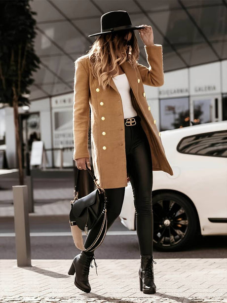 Double Breasted Wool Coat  Classic Mid-Length Design With Gold Buttons - Product detail 9