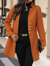 Classic Wool Coat  Mid-Length Red With Gold Buttons - Detailed view