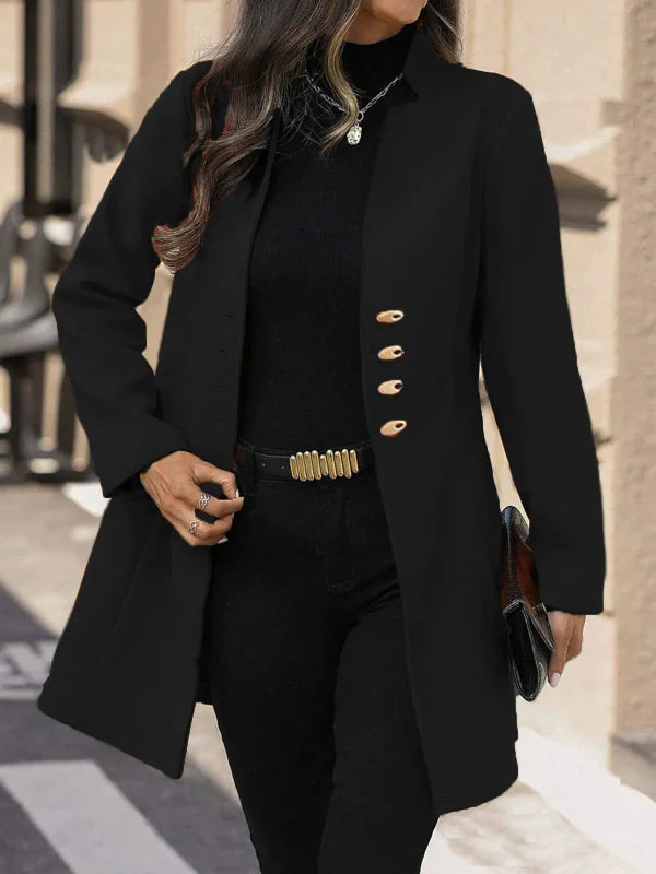 Classic Wool Coat  Mid-Length Red With Gold Buttons - Product detail 4