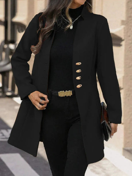 Classic Wool Coat  Mid-Length Red With Gold Buttons - Product detail 4