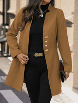 Classic Wool Coat  Mid-Length Red With Gold Buttons - Product example