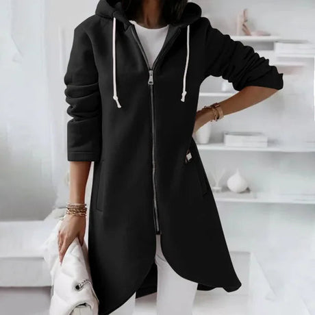 Asymmetric Zip Hoodie  Long Length Cotton Blend Winter Coat - Product showcase