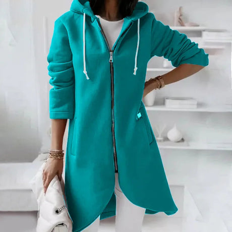 Asymmetric Zip Hoodie  Long Length Cotton Blend Winter Coat - Detailed view