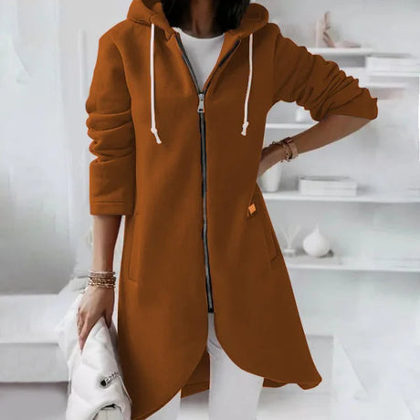 Asymmetric Zip Hoodie  Long Length Cotton Blend Winter Coat - Product example