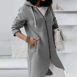 Asymmetric Zip Hoodie  Long Length Cotton Blend Winter Coat - Product detail 4