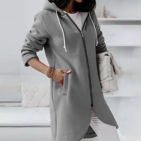 Asymmetric Zip Hoodie  Long Length Cotton Blend Winter Coat - Product detail 4