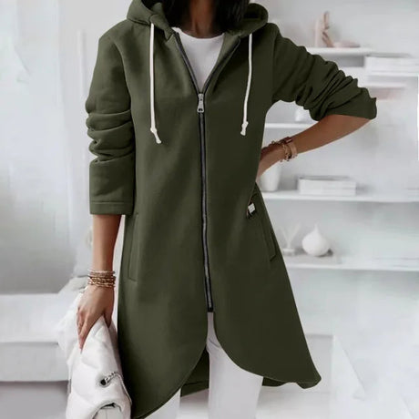 Asymmetric Zip Hoodie  Long Length Cotton Blend Winter Coat - Product detail 5