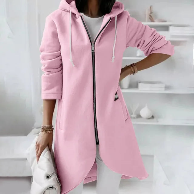 Asymmetric Zip Hoodie  Long Length Cotton Blend Winter Coat - Product detail 6