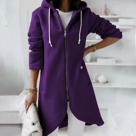 Asymmetric Zip Hoodie  Long Length Cotton Blend Winter Coat - Product detail 7