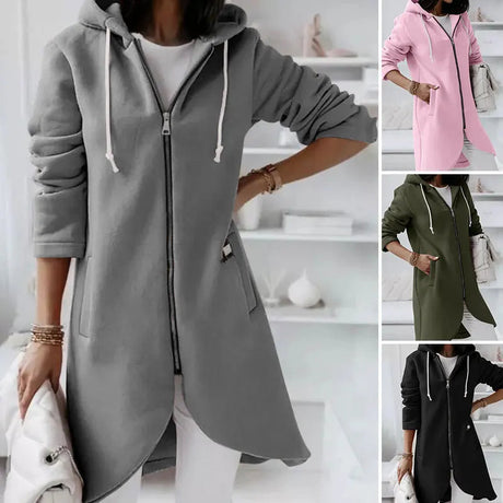 Asymmetric Zip Hoodie  Long Length Cotton Blend Winter Coat - Product detail 9