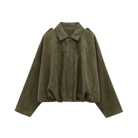 Vintage Suede Bomber Jacket  Oversized Brown Green Design - Product detail 8