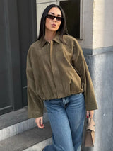 Vintage Suede Bomber Jacket  Oversized Brown Green Design - Product example