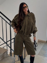 Vintage Suede Bomber Jacket  Oversized Brown Green Design - Product detail 4
