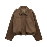 Vintage Suede Bomber Jacket  Oversized Brown Green Design - Product detail 9