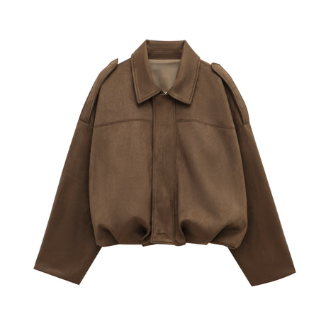 Vintage Suede Bomber Jacket  Oversized Brown Green Design - Product detail 9