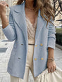 Ribbed Double-Breasted Blazer  Textured Knit Black Lapel Design - Product example