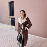 Winter Long Leather Coat  Plush Lined Tailored Design - Detailed view